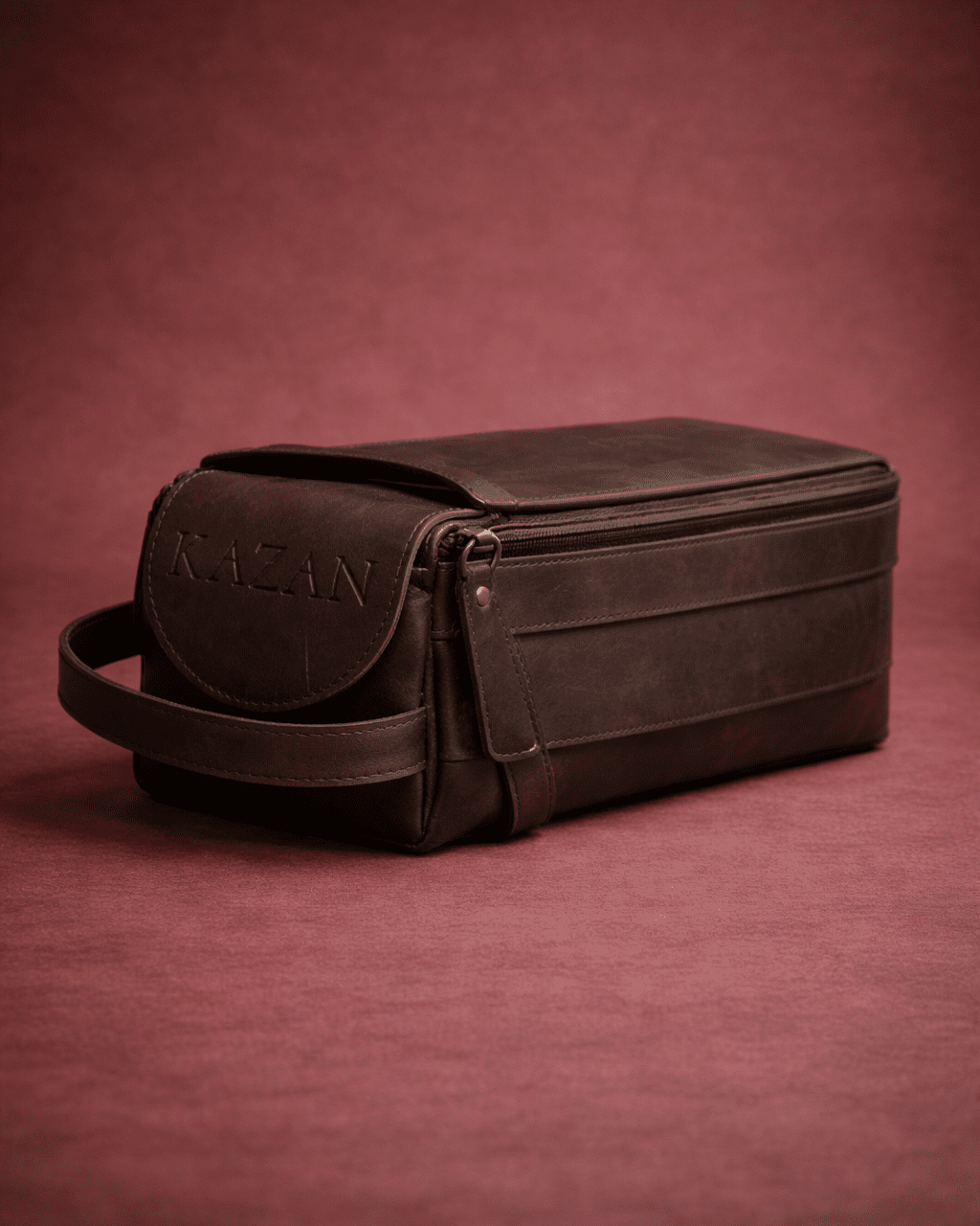 edle Kulturtasche aus echtem Leder in braun